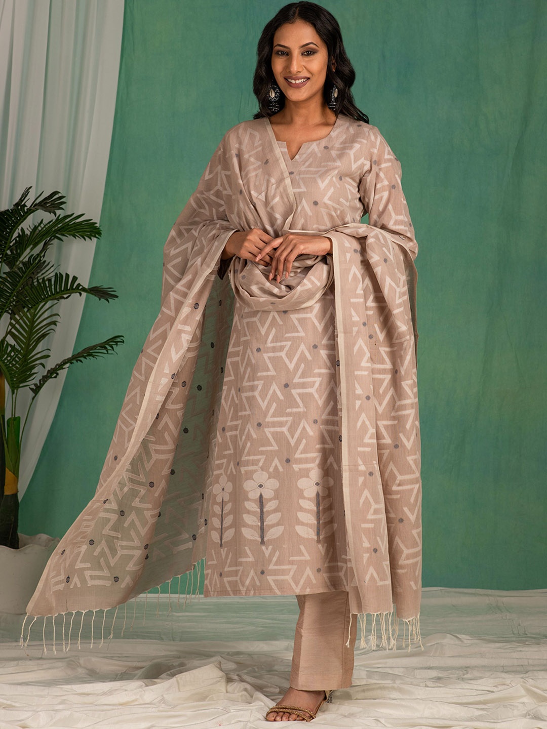 Kasturi Creations Abstract Printed Notch Neck Pure Cotton Kurta With Trousers And Dupatta, Brown
Kasturi Creations Abstract Printed Notch Neck Pure Cotton Kurta With Trousers And Dupatta, Brown