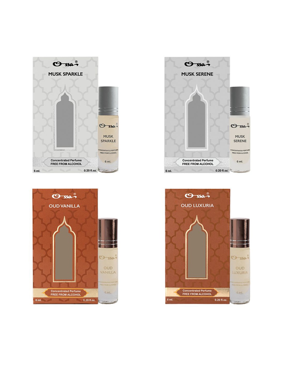 Ossa Set Of 4 Musk Sparkle, Musk Serene, Oud Vanilla & Oud Luxuria Attar - 6 ml Each, Beige
Ossa Set Of 4 Musk Sparkle, Musk Serene, Oud Vanilla & Oud Luxuria Attar - 6 ml Each, Beige