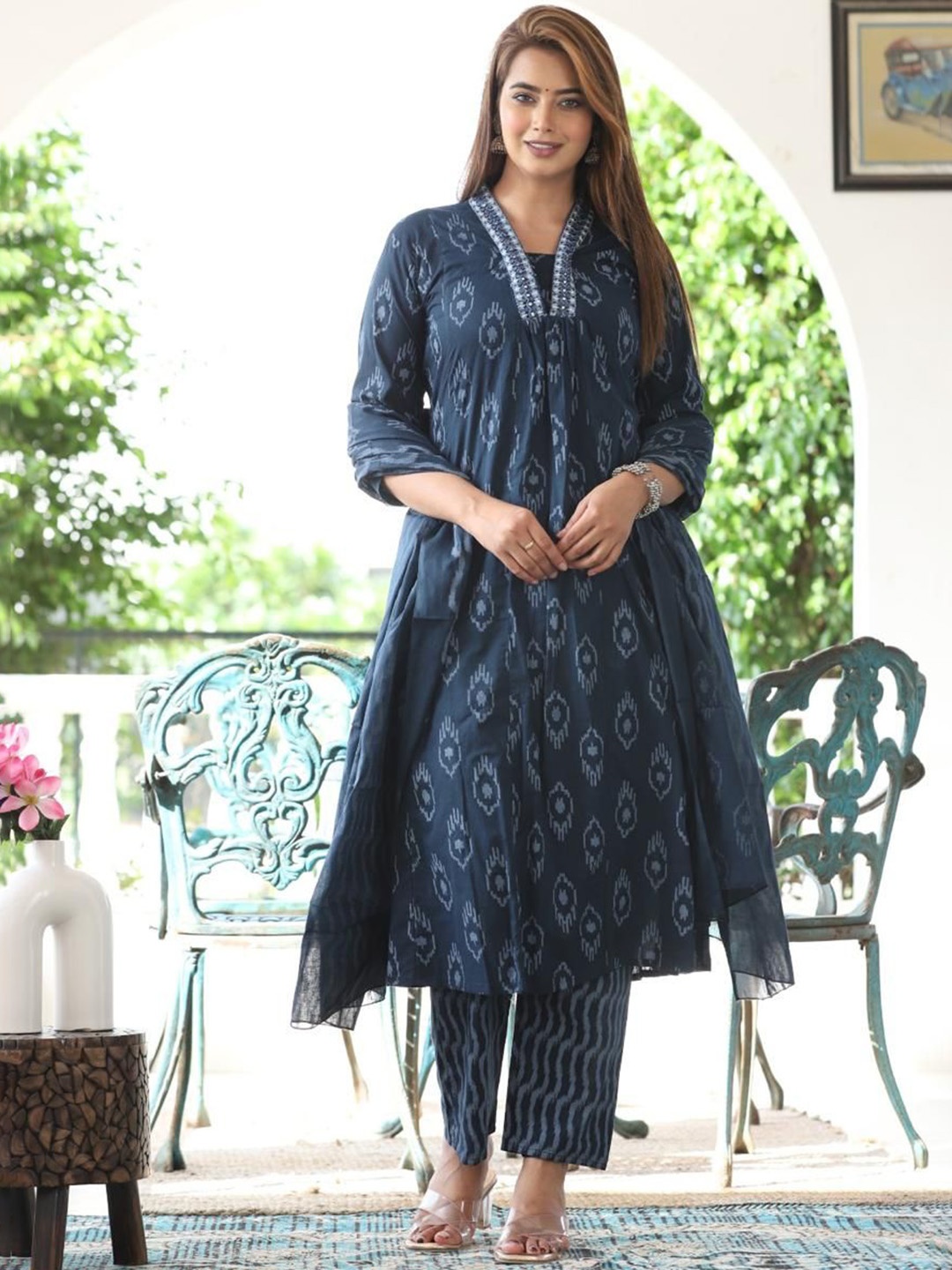 DARVIKAA COLLECTION Ethnic Motifs Printed Square Neck A-Line Kurta With Trouser & Dupatta, Blue
DARVIKAA COLLECTION Ethnic Motifs Printed Square Neck A-Line Kurta With Trouser & Dupatta, Blue