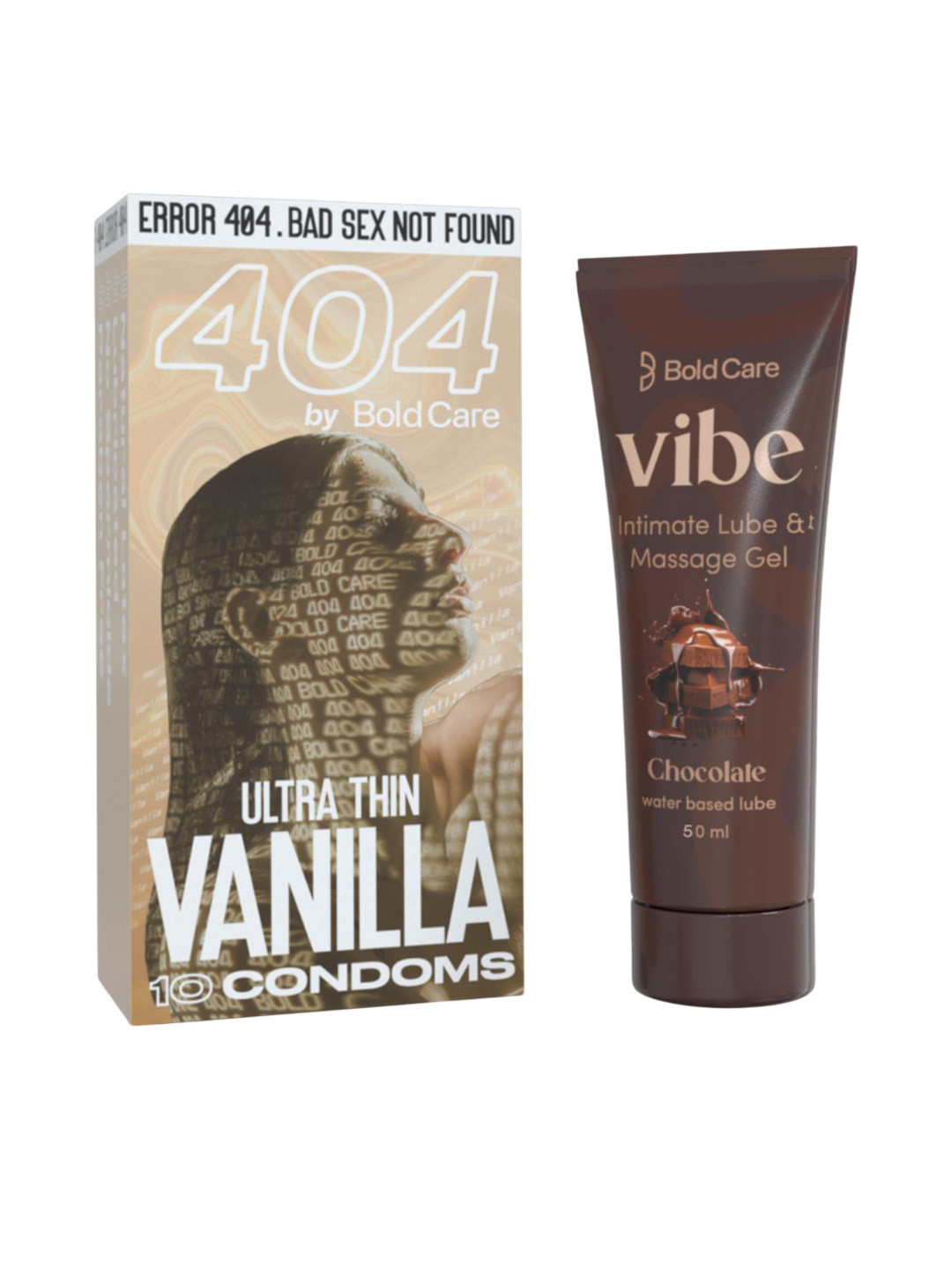 Bold Care Set Of Vibe Intimate Chocolate Lube 50ml With Vanilla Condoms - 10 Pcs, Brown 
Bold Care Set Of Vibe Intimate Chocolate Lube 50ml With Vanilla Condoms - 10 Pcs, Brown