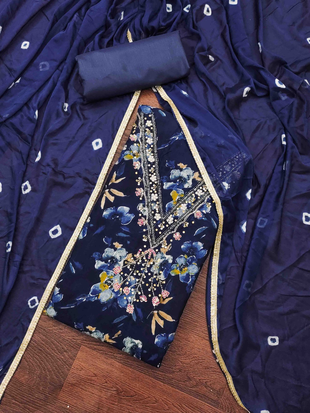 Blissta Floral Embellished Sequined Work Unstitched Dress Material, Navy blue
Blissta Floral Embellished Sequined Work Unstitched Dress Material, Navy blue