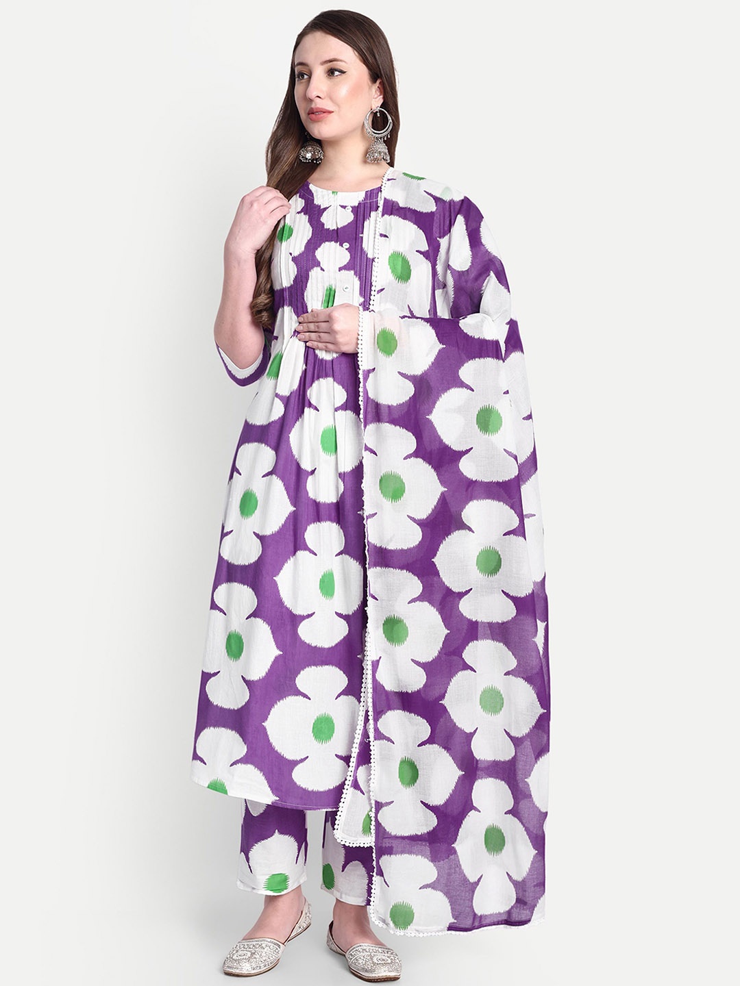 Hujum Floral Printed Round Neck Pure Cotton A-Line Kurta With Trousers & Dupatta, Purple
Hujum Floral Printed Round Neck Pure Cotton A-Line Kurta With Trousers & Dupatta, Purple