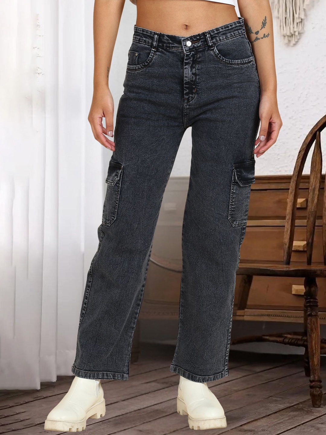 DressBerry Women Comfort Wide Leg High-Rise Light Fade Acid Wash Stretchable Cargo Jeans, Black
DressBerry Women Comfort Wide Leg High-Rise Light Fade Acid Wash Stretchable Cargo Jeans, Black