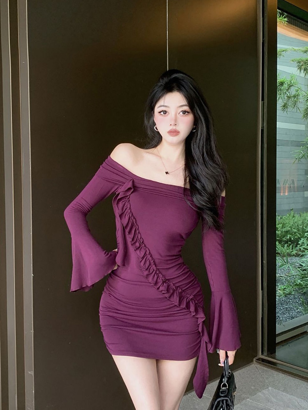 StyleCast x Revolte Women Off-Shoulder Bell Sleeve Ruffled Bodycon Mini Dress, Purple
StyleCast x Revolte Women Off-Shoulder Bell Sleeve Ruffled Bodycon Mini Dress, Purple