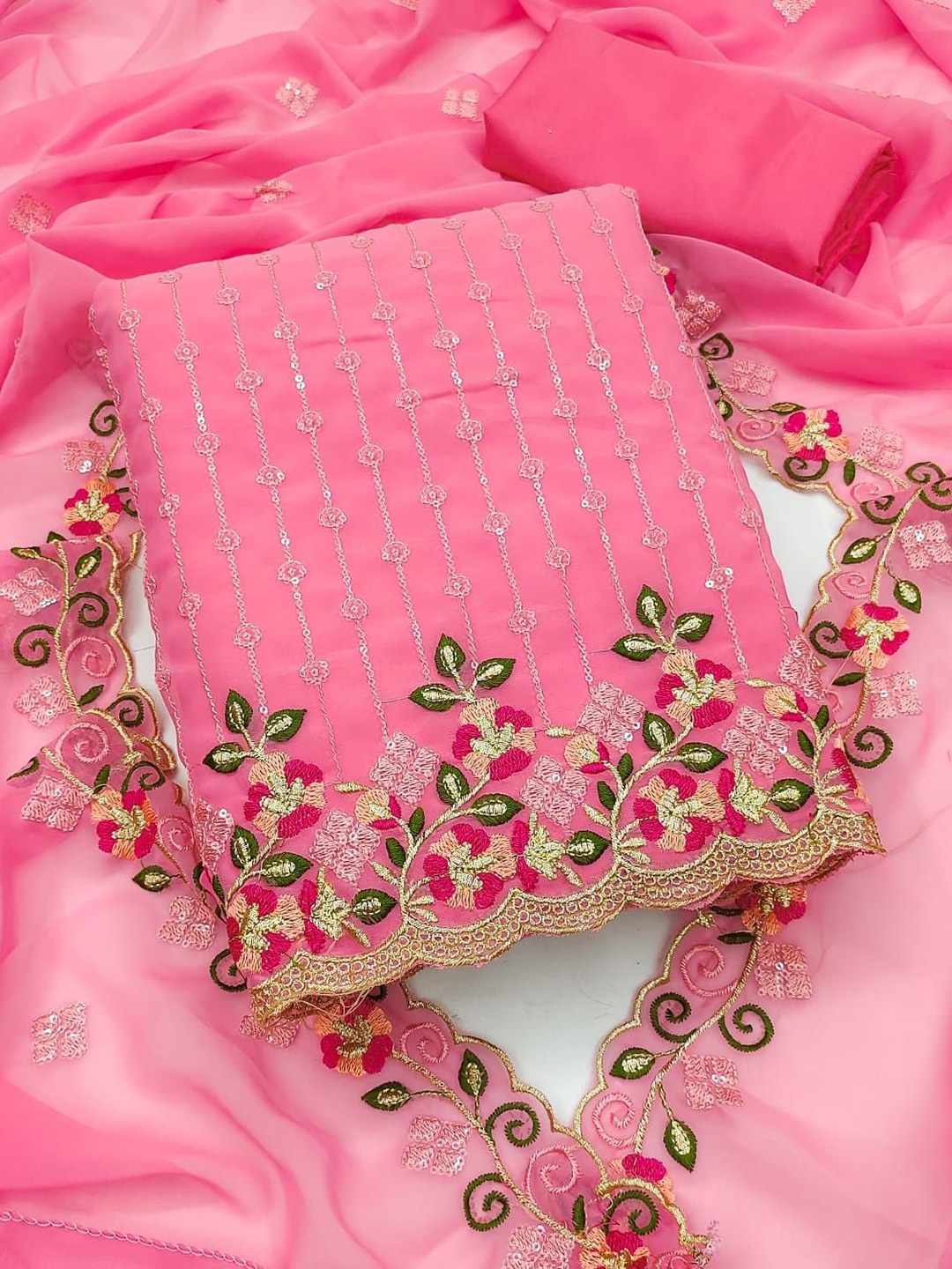 SWARNGANGA TEX Floral Embroidered Sequinned Georgette Unstitched Dress Material, Pink
SWARNGANGA TEX Floral Embroidered Sequinned Georgette Unstitched Dress Material, Pink