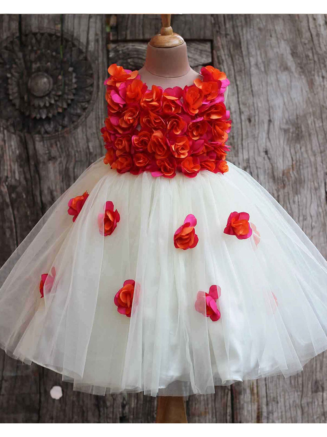 Li & Li Boutique Girls Ivory Flower Frock With Pink and Orange Flowers Gown Dresse, White 
Li & Li Boutique Girls Ivory Flower Frock With Pink and Orange Flowers Gown Dresse, White