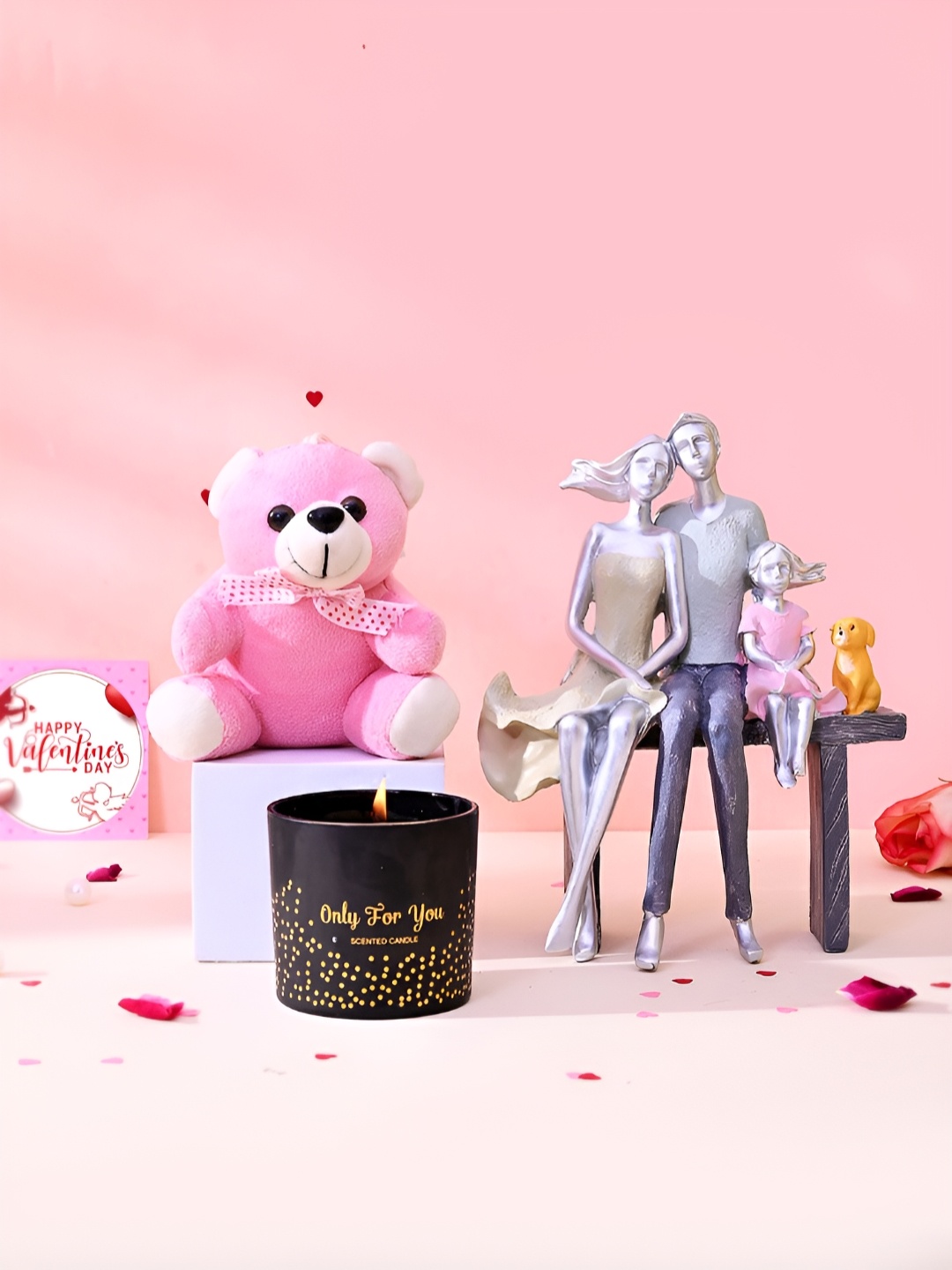 TAYHAA Pink And White 3 Pieces Family Statue Showpiece With Candle And Teddy Gift Set
TAYHAA Pink And White 3 Pieces Family Statue Showpiece With Candle And Teddy Gift Set