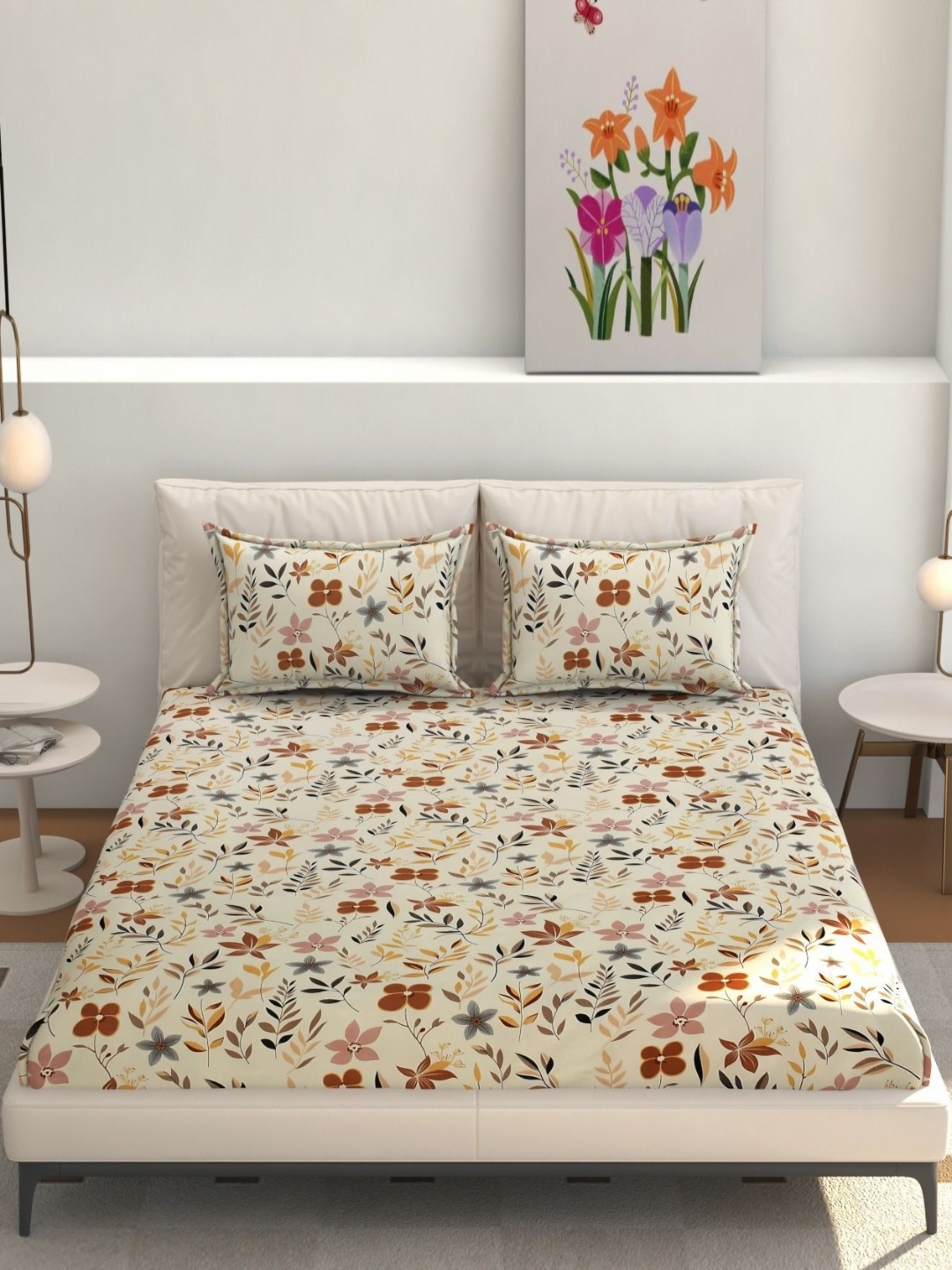 Jizzby Cream & Brown Floral Printed 240 TC Cotton Queen Bedsheet Set 2.28 m x 2.54 m
Jizzby Cream & Brown Floral Printed 240 TC Cotton Queen Bedsheet Set 2.28 m x 2.54 m