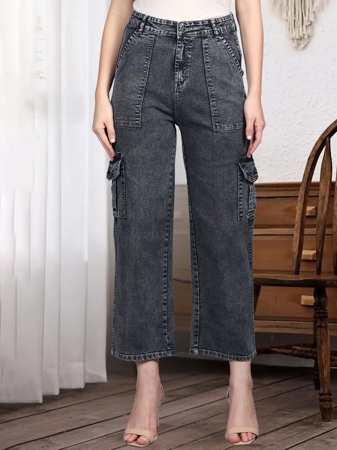 DressBerry Women Comfort Wide Leg High-Rise Light Fade Acid Wash Stretchable Cargo Jeans, Black
DressBerry Women Comfort Wide Leg High-Rise Light Fade Acid Wash Stretchable Cargo Jeans, Black