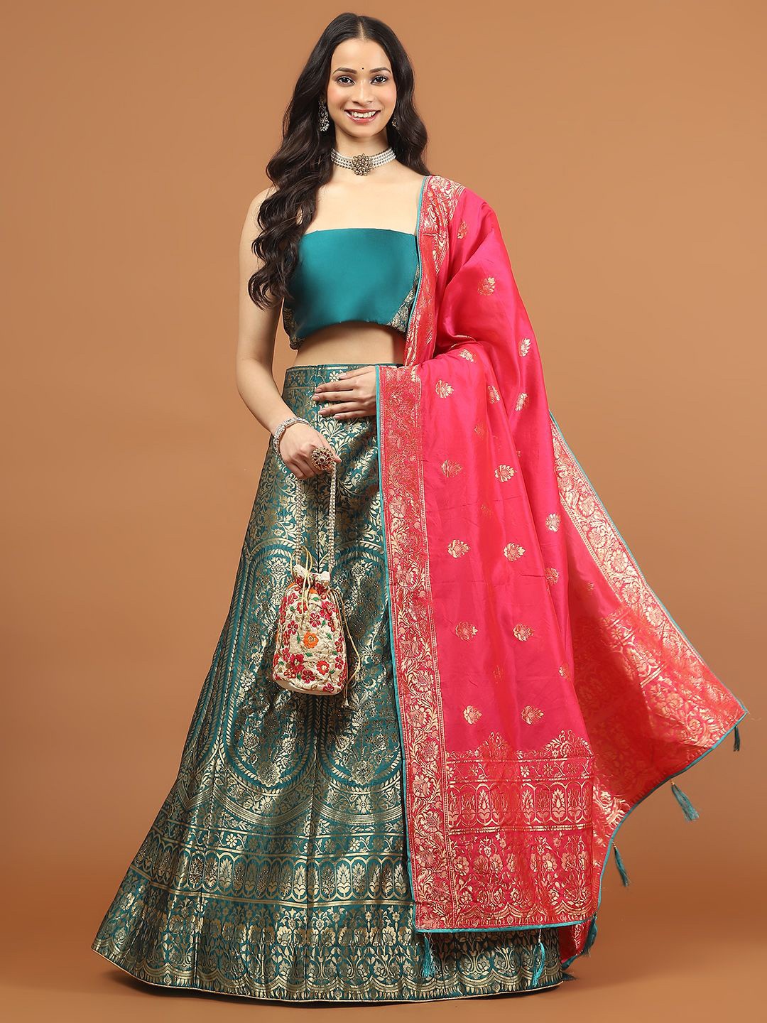 Meena Bazaar Floral Woven Design Semi-Stitched Lehenga & Unstitched Blouse With Dupatta, Teal
Meena Bazaar Floral Woven Design Semi-Stitched Lehenga & Unstitched Blouse With Dupatta, Teal