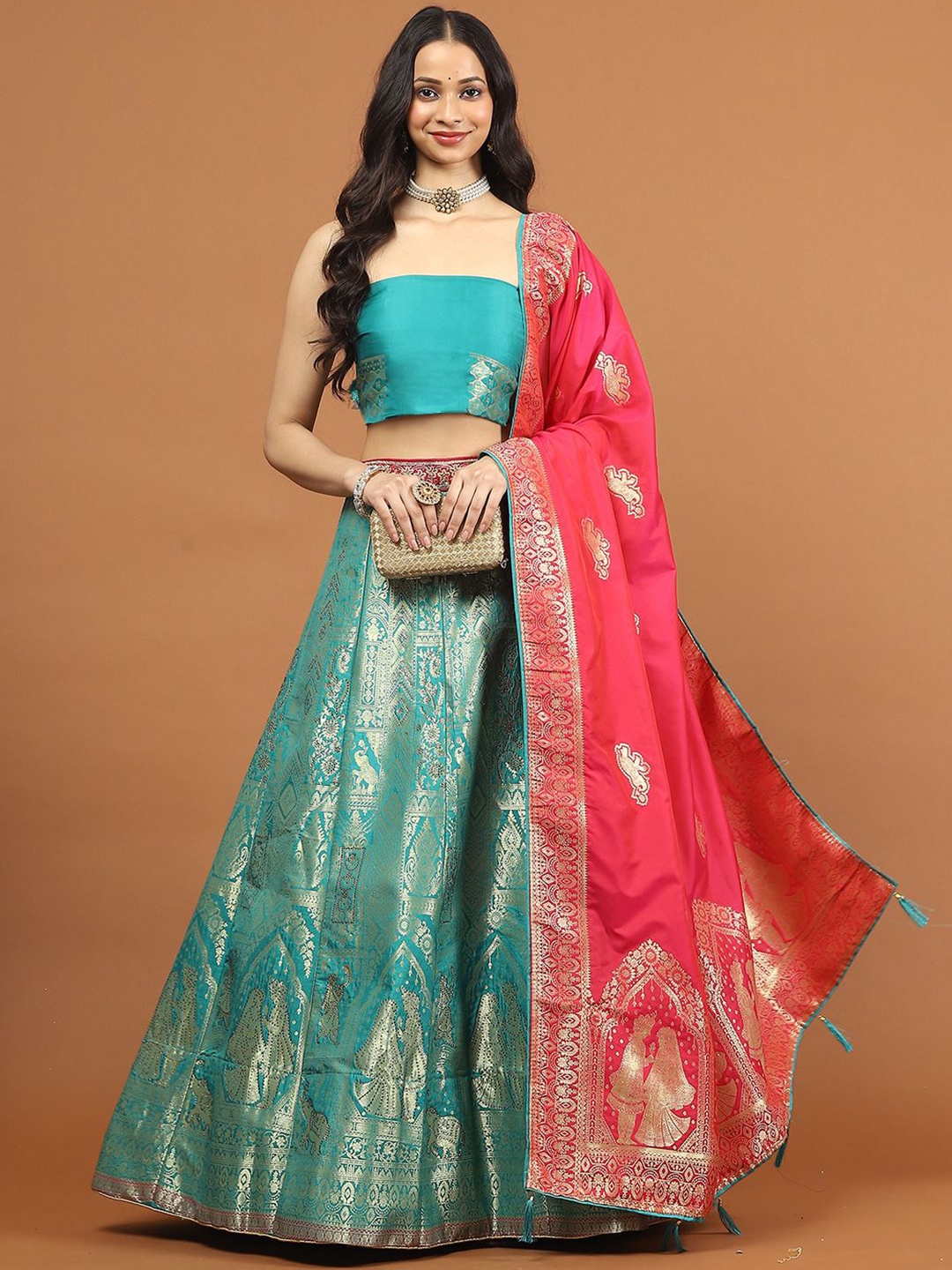 Meena Bazaar Floral Woven Design Semi-Stitched Lehenga & Unstitched Blouse With Dupatta, Sea green
Meena Bazaar Floral Woven Design Semi-Stitched Lehenga & Unstitched Blouse With Dupatta, Sea green