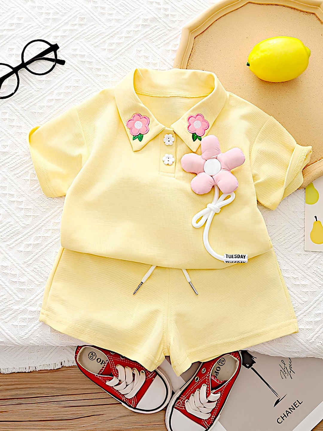 BAESD Girls Embellished Polo Collar Pure Cotton T-shirt With Shorts, Yellow
BAESD Girls Embellished Polo Collar Pure Cotton T-shirt With Shorts, Yellow