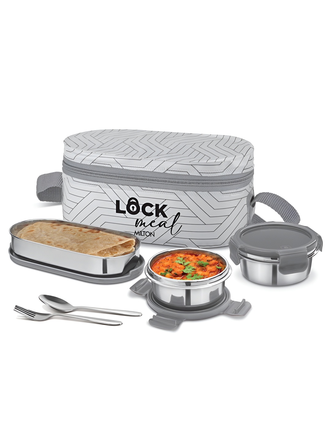 Milton Lock Meal Lunchbox 2 Round Steel 320ml Each & Container 450ml Cutlery with Bag, Grey
Milton Lock Meal Lunchbox 2 Round Steel 320ml Each & Container 450ml Cutlery with Bag, Grey