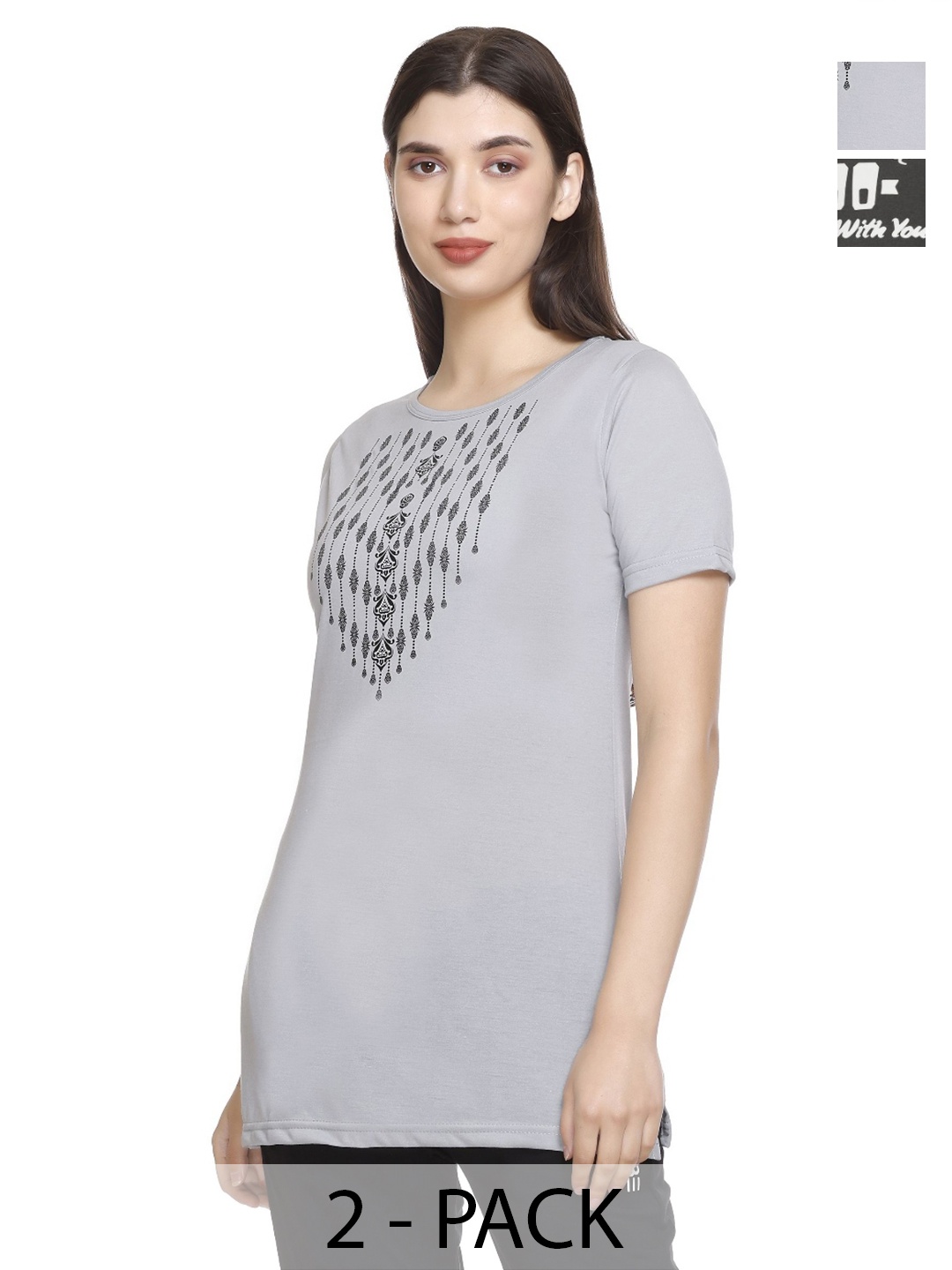 URBE-URBAN EVOLUTION Women Pack Of 2 Typography Printed Round Neck Cotton T-shirts, Grey
URBE-URBAN EVOLUTION Women Pack Of 2 Typography Printed Round Neck Cotton T-shirts, Grey