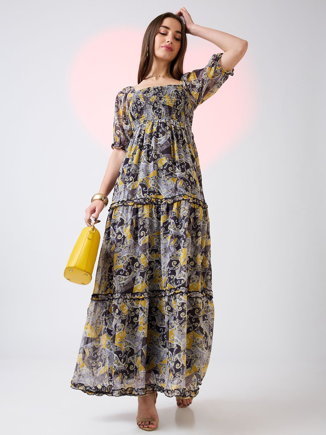 Globus Square Neck Puff Sleeves Ethnic Print Smocked Tiered Fit & Flare Maxi Dress, Yellow
Globus Square Neck Puff Sleeves Ethnic Print Smocked Tiered Fit & Flare Maxi Dress, Yellow