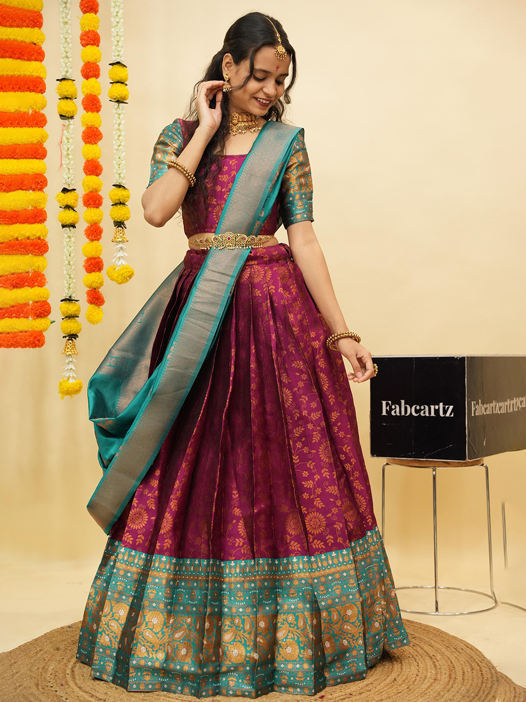 Fabcartz Woven Design Zari Semi-Stitched Lehenga & Unstitched Blouse With Dupatta, Purple 
Fabcartz Woven Design Zari Semi-Stitched Lehenga & Unstitched Blouse With Dupatta, Purple