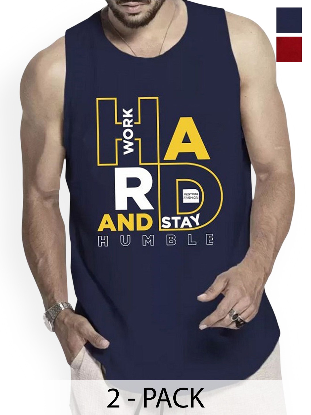 Woostro Pack Of 2 Printed Cotton Gym Vests RS26 CMB (HARD NAVY) (HARD MAROON), Navy blue
Woostro Pack Of 2 Printed Cotton Gym Vests RS26 CMB (HARD NAVY) (HARD MAROON), Navy blue