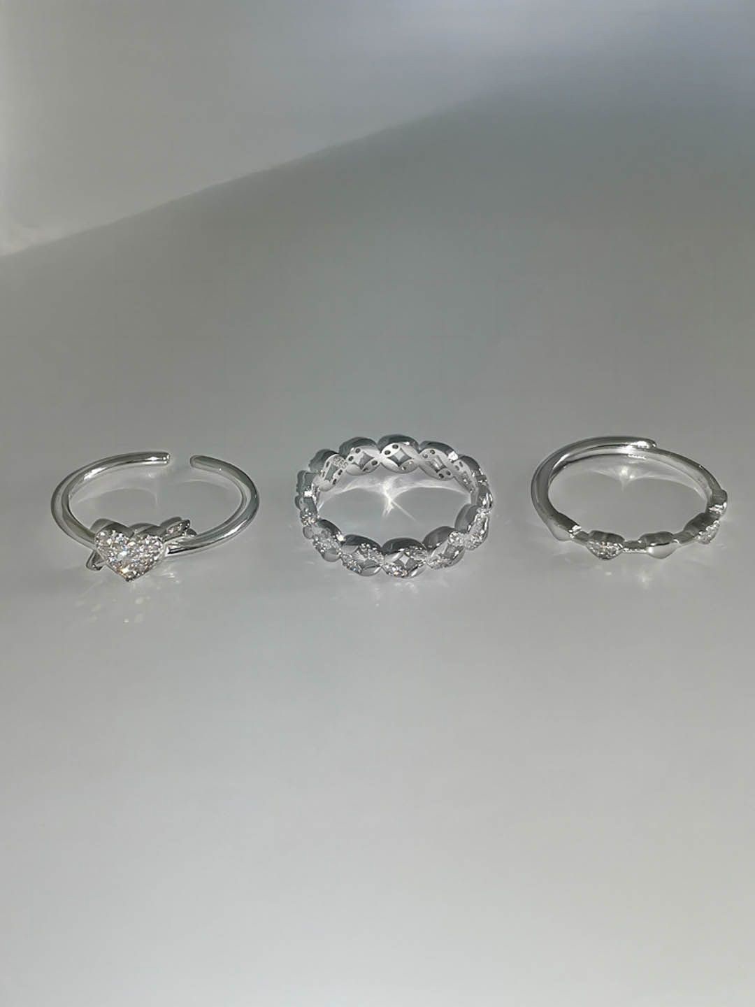 StyleCast Elegant Set of 3 Silver-Plated Stone-Studded Adjustable Heart Shaped Finger Ring
StyleCast Elegant Set of 3 Silver-Plated Stone-Studded Adjustable Heart Shaped Finger Ring