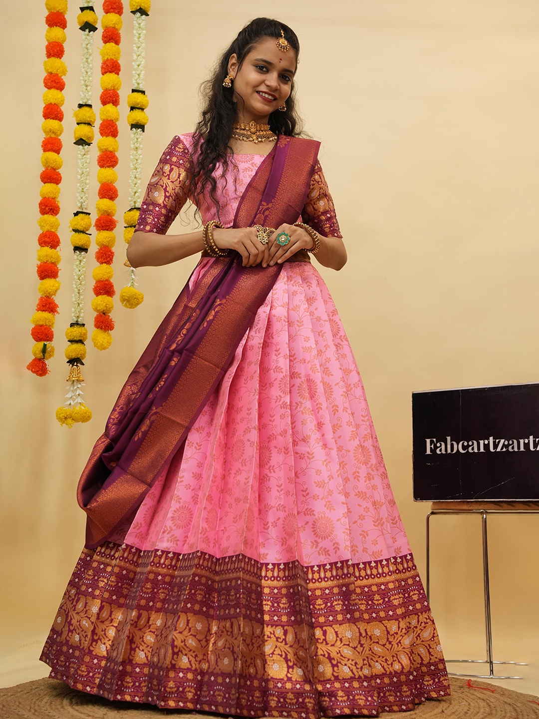Fabcartz Woven Design Zari Semi-Stitched Lehenga & Unstitched Blouse With Dupatta, Pink
Fabcartz Woven Design Zari Semi-Stitched Lehenga & Unstitched Blouse With Dupatta, Pink