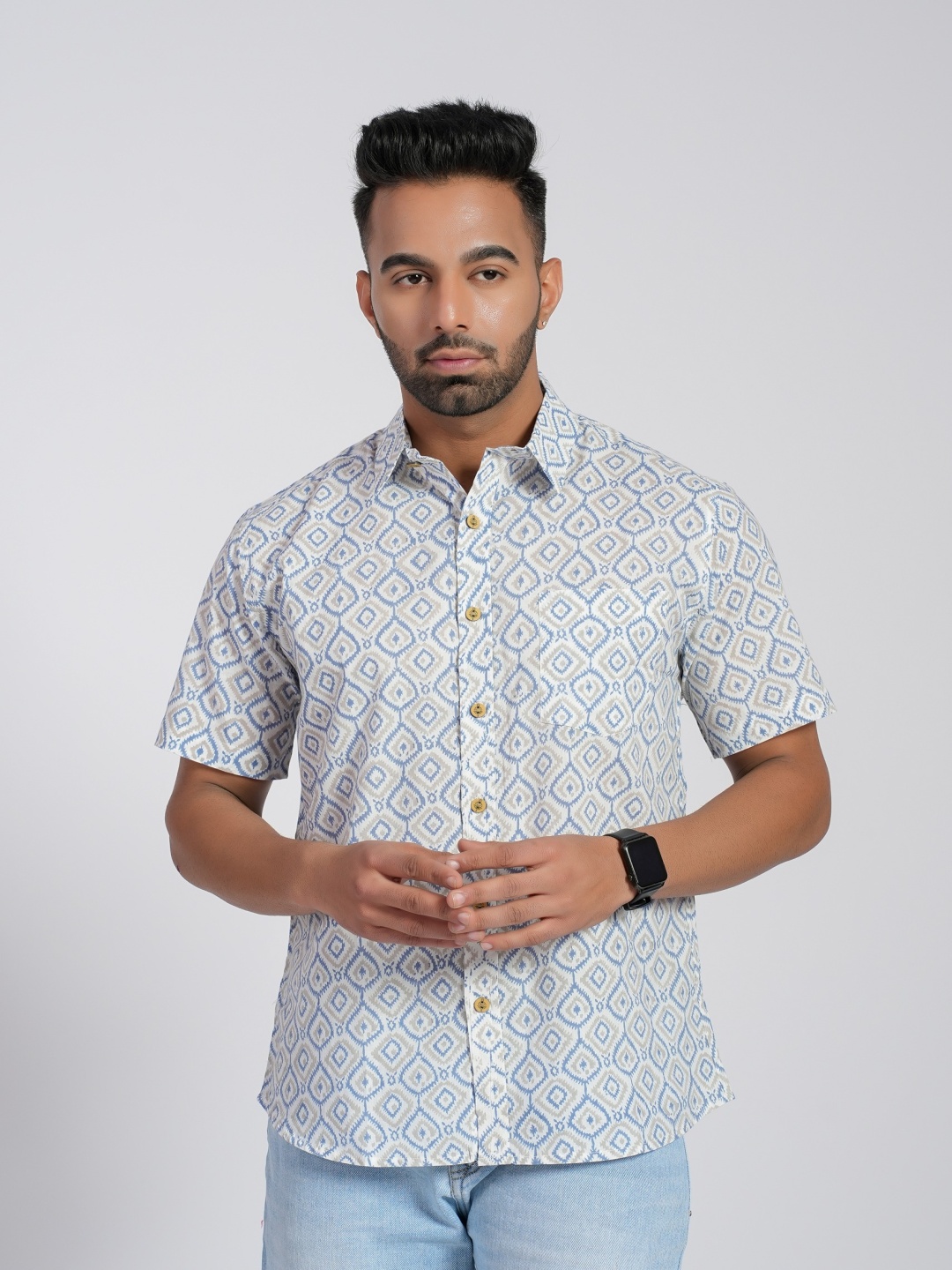 Cotton Curio Men Comfort Fit Spread Collar Geometric Printed Cotton Casual Shirt, White
Cotton Curio Men Comfort Fit Spread Collar Geometric Printed Cotton Casual Shirt, White