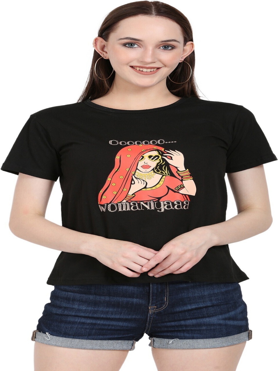 DEEPMAYRA COLLECTION Women Graphic Printed Round Neck Cotton T-shirt, Black
DEEPMAYRA COLLECTION Women Graphic Printed Round Neck Cotton T-shirt, Black