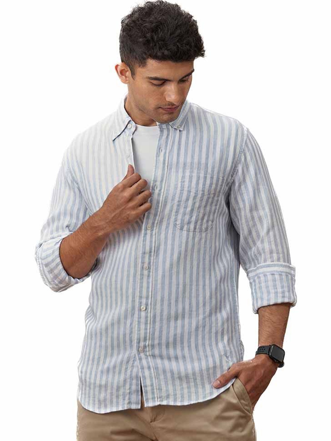 PINK SUPPLY Men Classic Fit Button-Down Collar Vertical Striped Linen Casual Shirt, Blue
PINK SUPPLY Men Classic Fit Button-Down Collar Vertical Striped Linen Casual Shirt, Blue