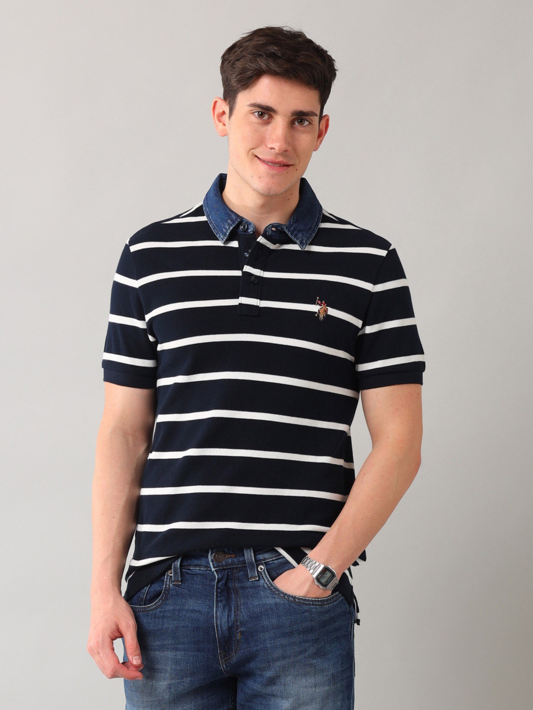 U.S. Polo Assn. Denim Co. Men Striped Polo Collar Cotton Slim Fit T-shirt, Blue
U.S. Polo Assn. Denim Co. Men Striped Polo Collar Cotton Slim Fit T-shirt, Blue