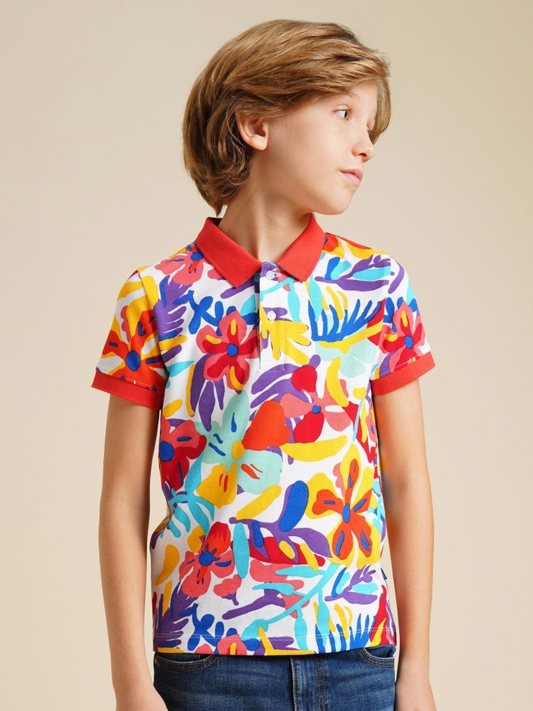 Jack & Jones Junior Boys Floral Printed Polo Collar Regular Fit Cotton T-shirt, White
Jack & Jones Junior Boys Floral Printed Polo Collar Regular Fit Cotton T-shirt, White