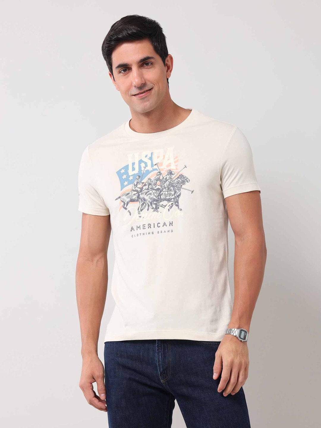 U.S. Polo Assn. Denim Co. Men Graphic Printed Round Neck Cotton Slim Fit T-shirt, Beige
U.S. Polo Assn. Denim Co. Men Graphic Printed Round Neck Cotton Slim Fit T-shirt, Beige