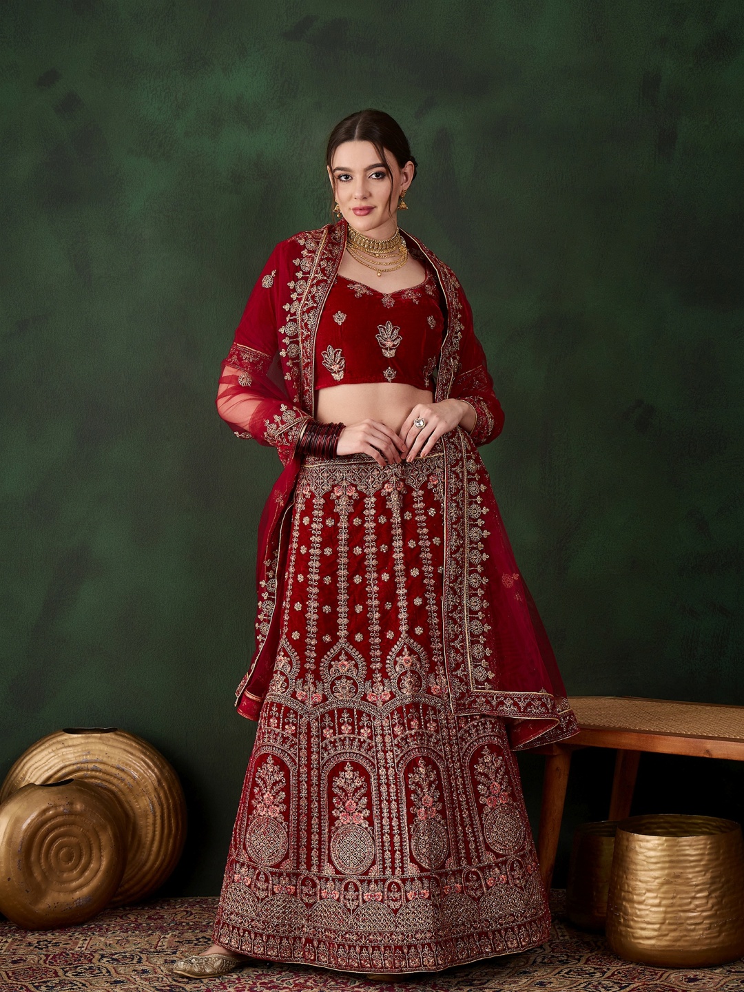 DEVATITHI Embroidered Thread Work Velvet Semi-Stitched Lehenga & Blouse With Dupatta, Maroon
DEVATITHI Embroidered Thread Work Velvet Semi-Stitched Lehenga & Blouse With Dupatta, Maroon