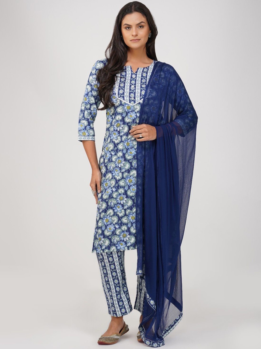 Bluenixie Floral Printed Chanderi Cotton Straight Kurta With Trousers & Dupatta, Blue
Bluenixie Floral Printed Chanderi Cotton Straight Kurta With Trousers & Dupatta, Blue