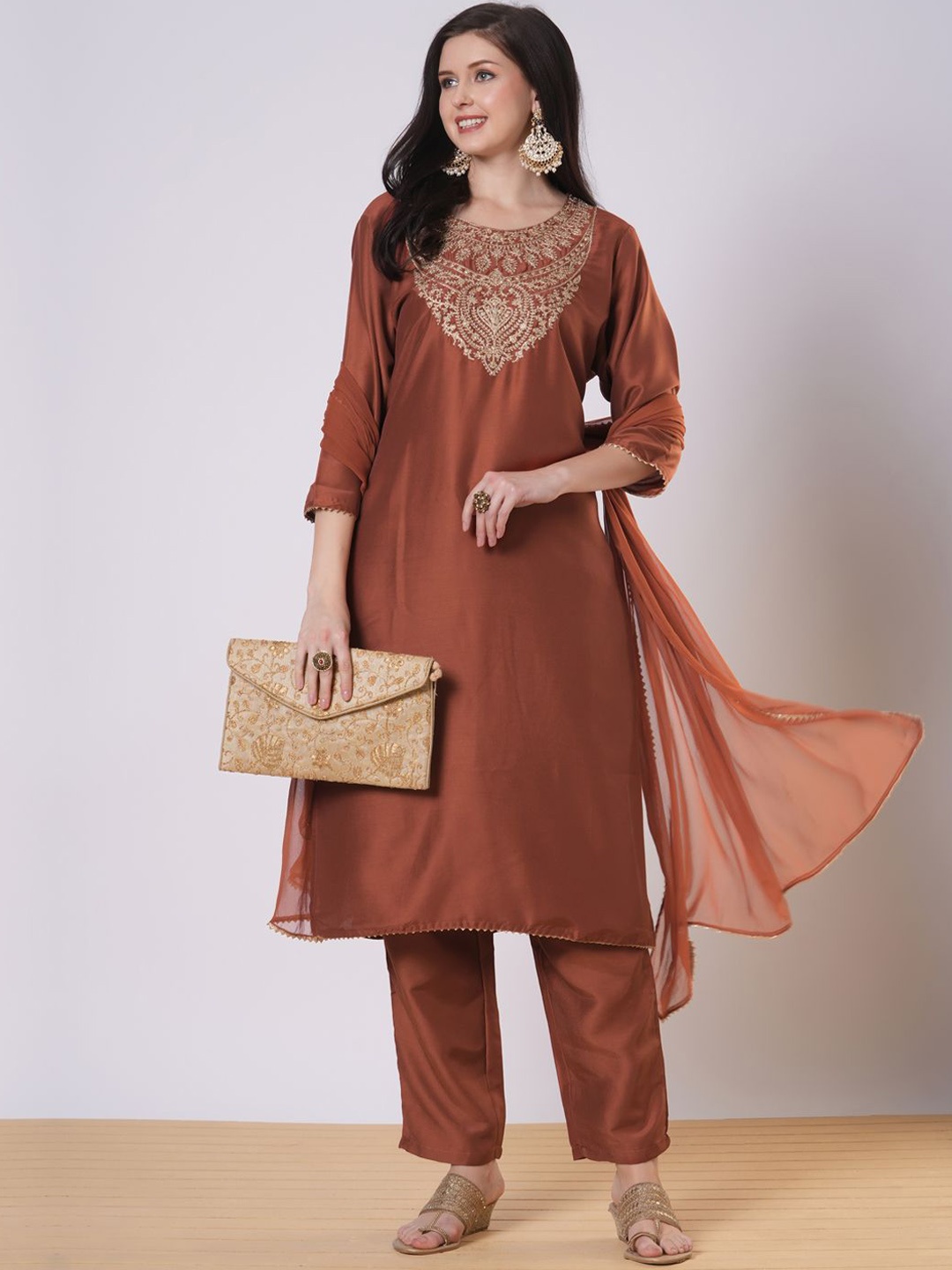 Anni Designer Ethnic Motifs Yoke Design Straight Kurta With Trousers And Dupatta, Rust
Anni Designer Ethnic Motifs Yoke Design Straight Kurta With Trousers And Dupatta, Rust
