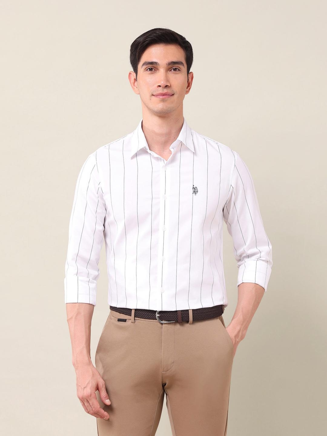 U.S. Polo Assn. Men Classic Fit Spread Collar Vertical Striped Cotton Casual Shirt, White
U.S. Polo Assn. Men Classic Fit Spread Collar Vertical Striped Cotton Casual Shirt, White