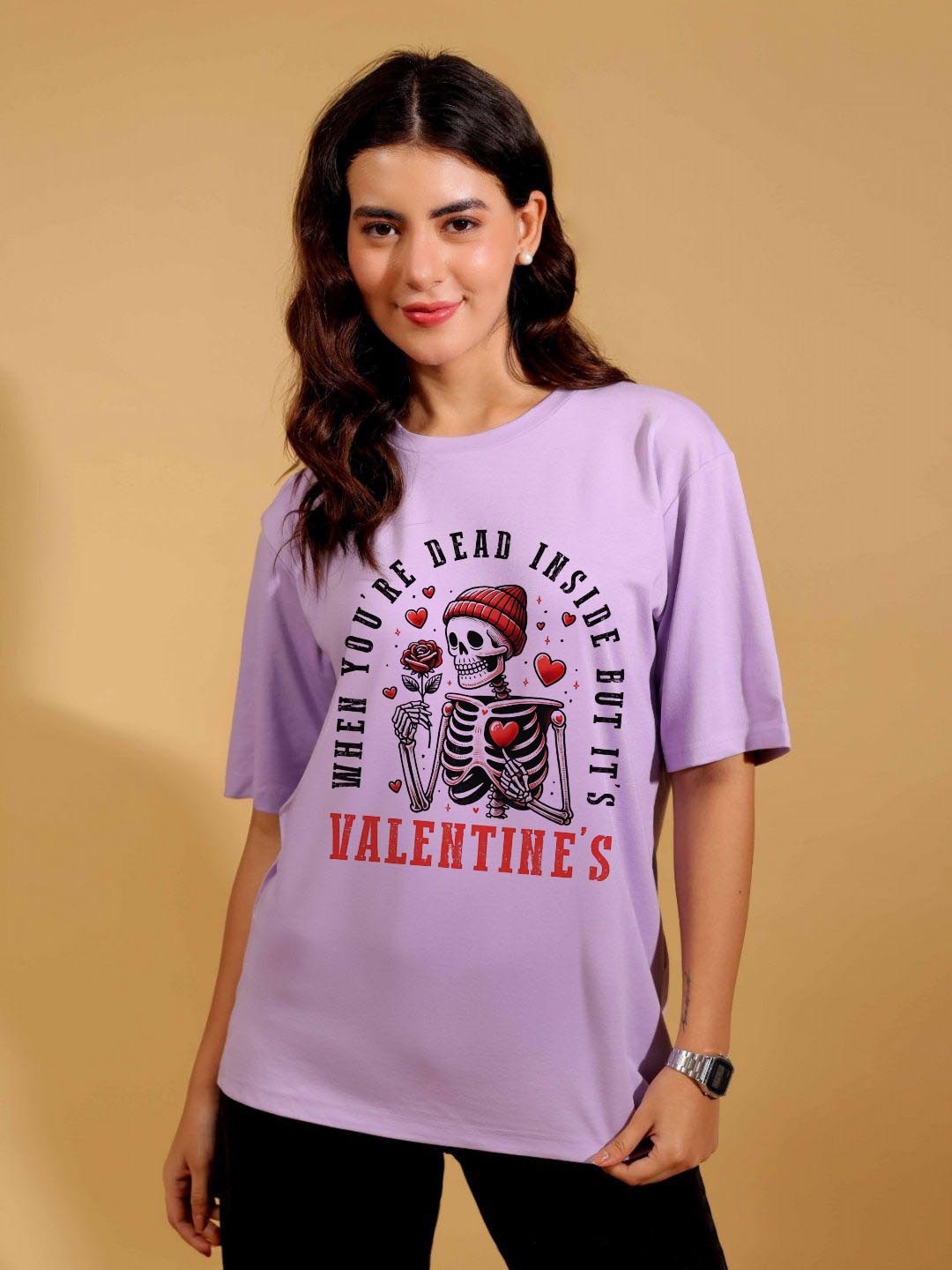 RARESCAPE Women Dead Inside Graphic Printed Round Neck Cotton Oversized T-shirt, Lavender
RARESCAPE Women Dead Inside Graphic Printed Round Neck Cotton Oversized T-shirt, Lavender