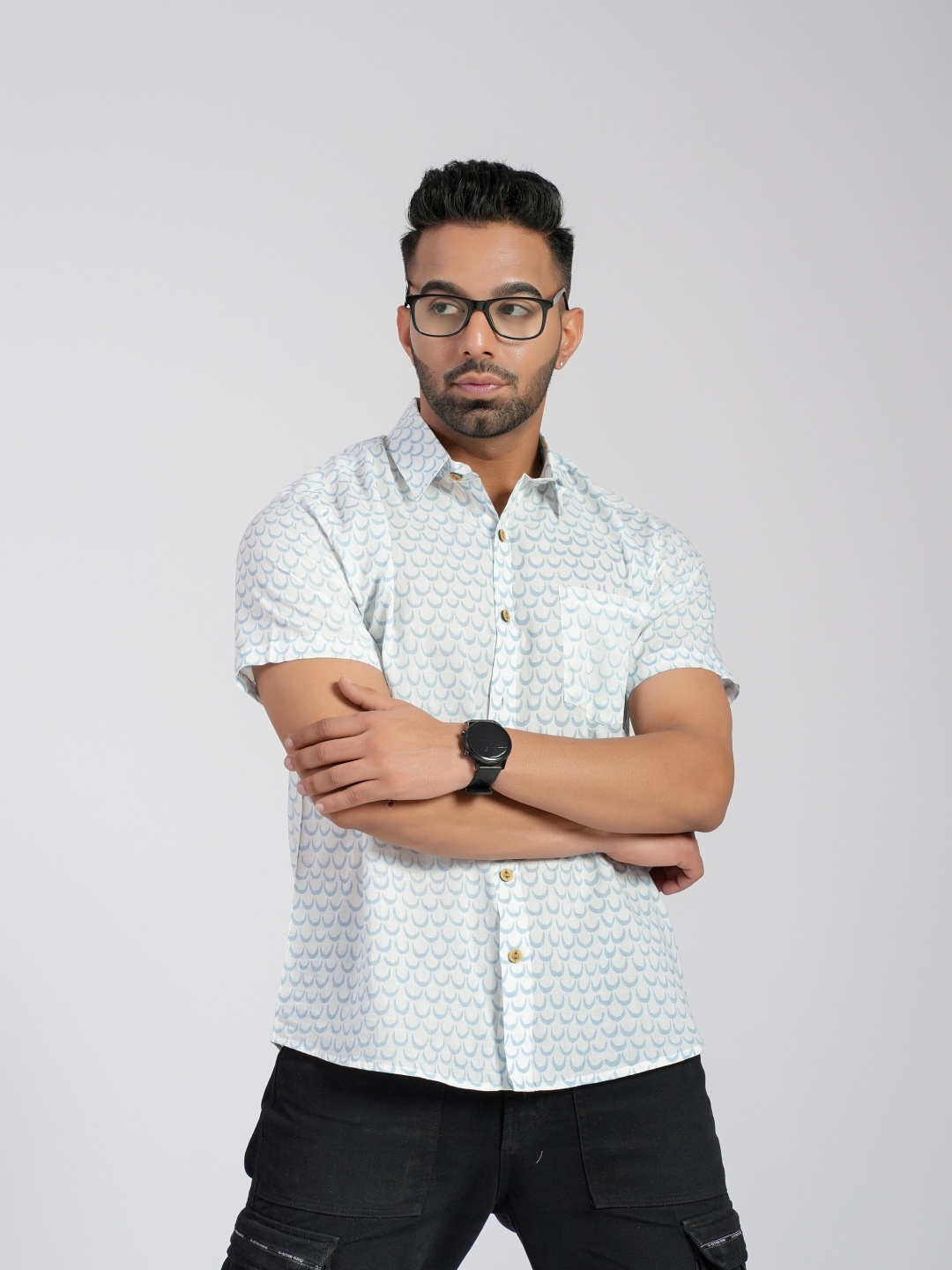 Cotton Curio Men Comfort Fit Spread Collar Geometric Printed Cotton Casual Shirt, White
Cotton Curio Men Comfort Fit Spread Collar Geometric Printed Cotton Casual Shirt, White