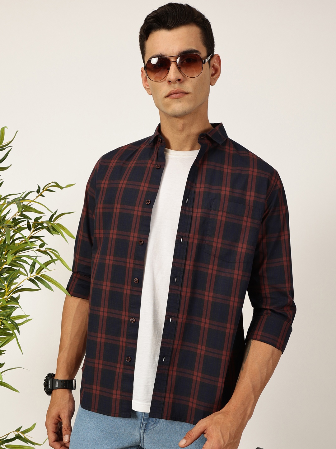 Mast & Harbour Men Premium Fit Spread Collar Tartan Checked Cotton Casual Shirt, Navy blue
Mast & Harbour Men Premium Fit Spread Collar Tartan Checked Cotton Casual Shirt, Navy blue