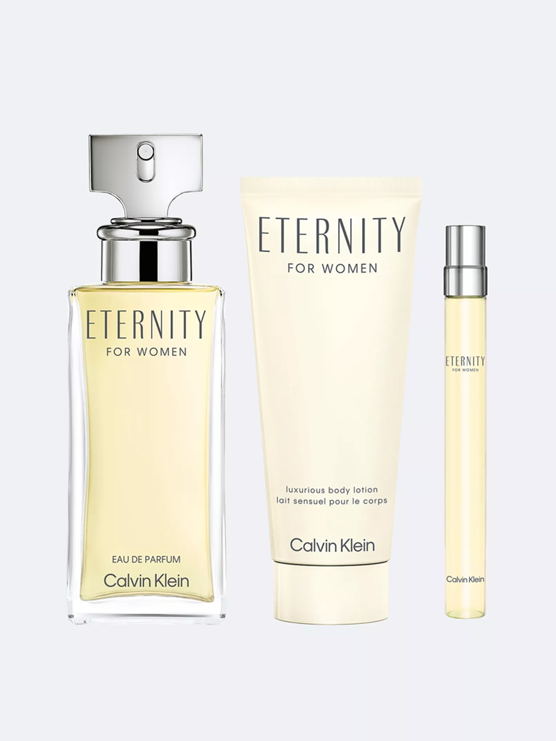 Calvin Klein Women 3Pcs Eternity Gift Set - EDP100ml + Body Lotion100ml + Travel Spray10ml, Beige
Calvin Klein Women 3Pcs Eternity Gift Set - EDP100ml + Body Lotion100ml + Travel Spray10ml, Beige