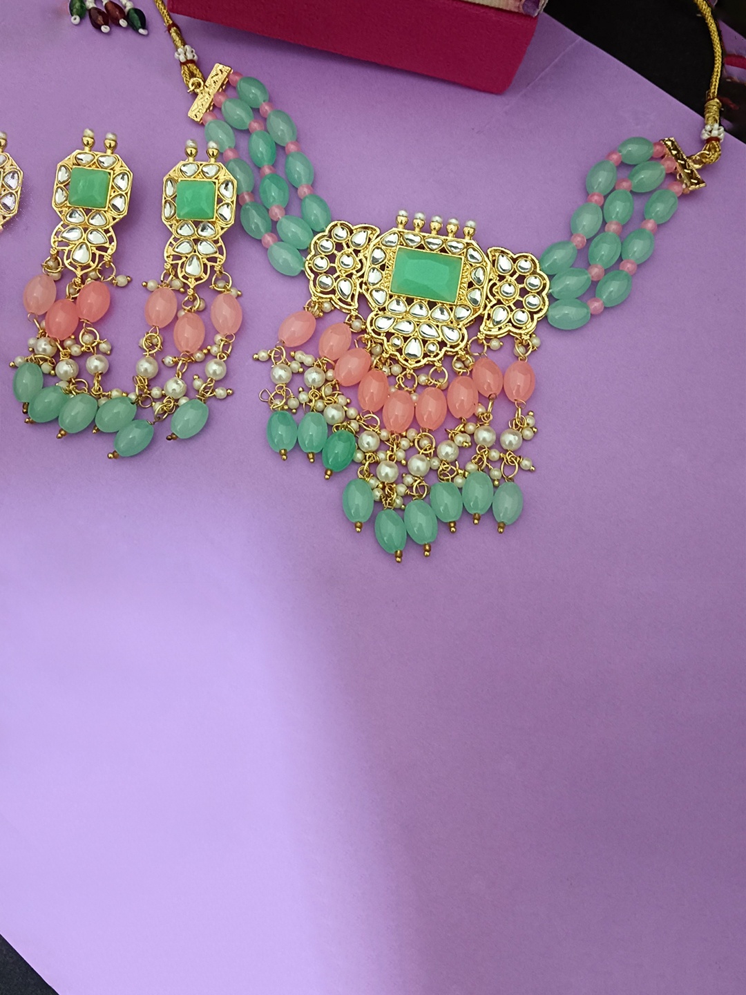 EVY Gold Plated Cubic Zirconia Studded And Beaded Necklace With Earrings, Green
EVY Gold Plated Cubic Zirconia Studded And Beaded Necklace With Earrings, Green