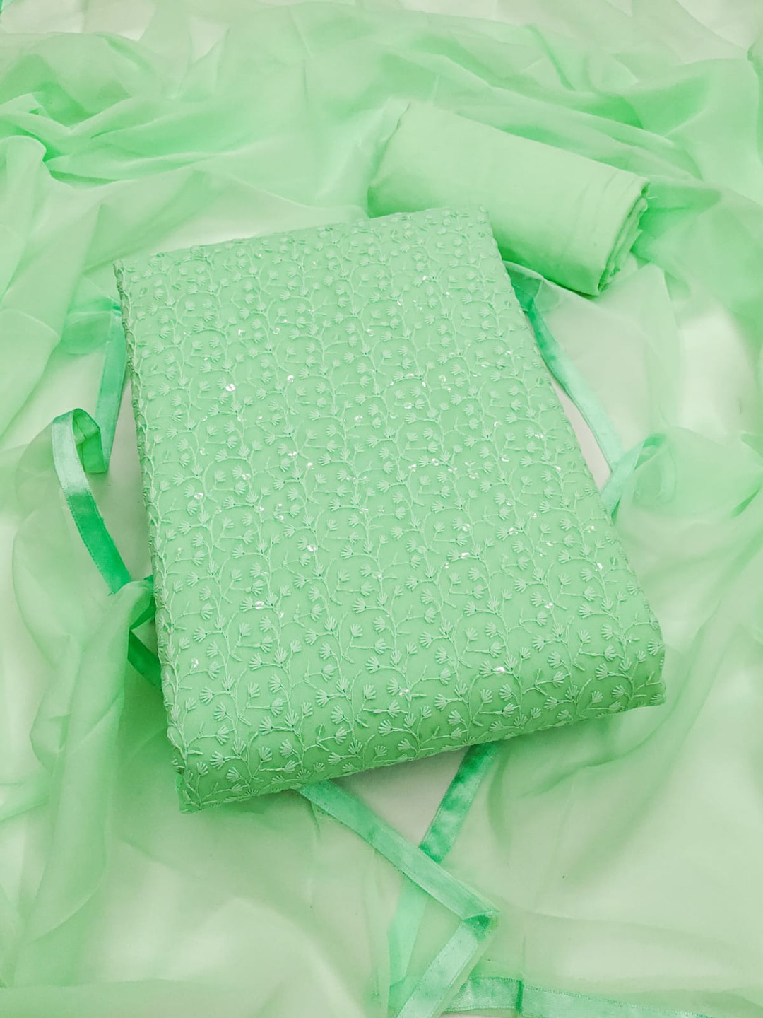 SWARNGANGA TEX Floral Embroidered Sequinned Unstitched Dress Material, Green
SWARNGANGA TEX Floral Embroidered Sequinned Unstitched Dress Material, Green