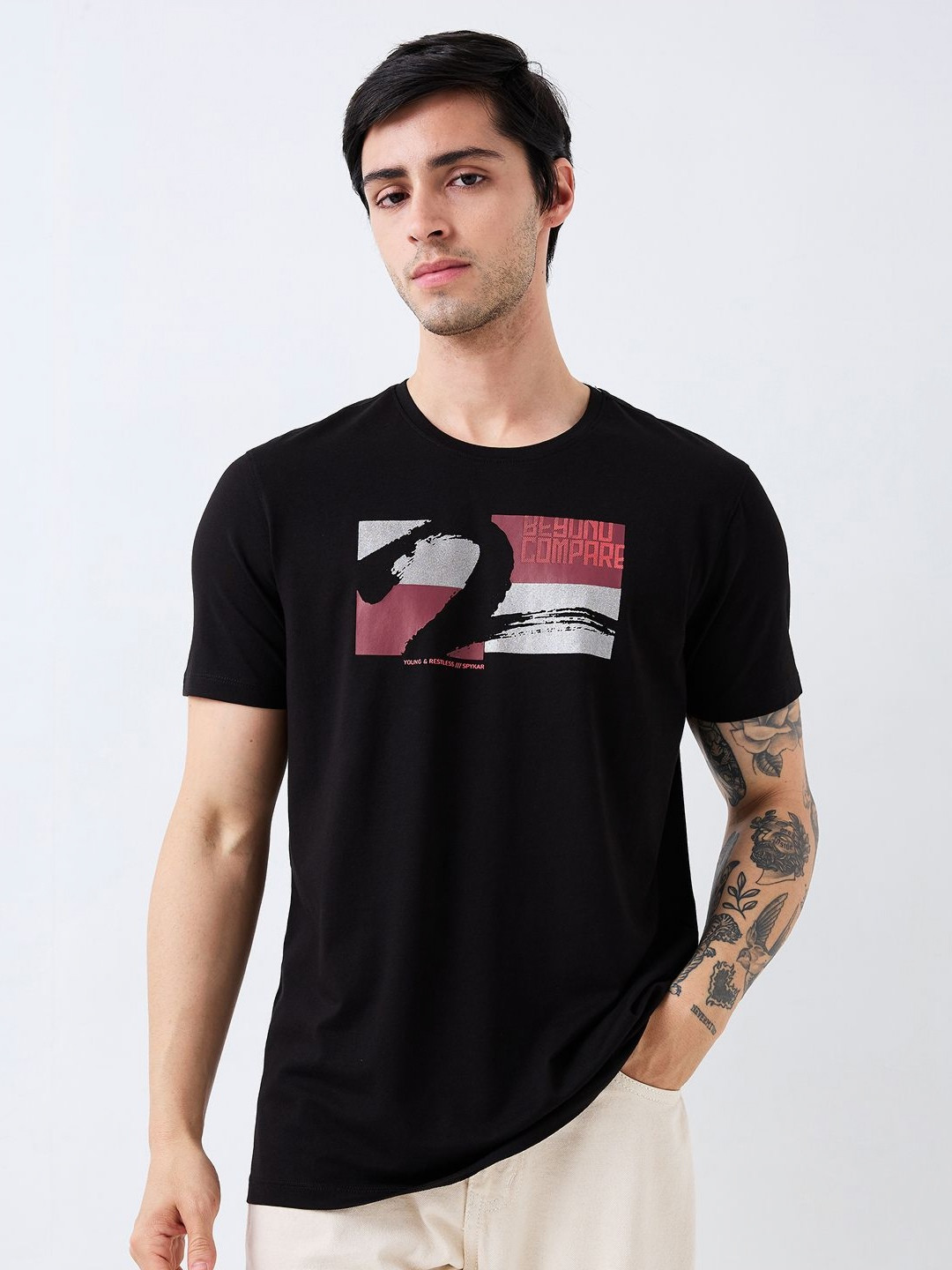 SPYKAR Men Graphic Printed Round Neck Cotton Slim Fit T-shirt, Black
SPYKAR Men Graphic Printed Round Neck Cotton Slim Fit T-shirt, Black
