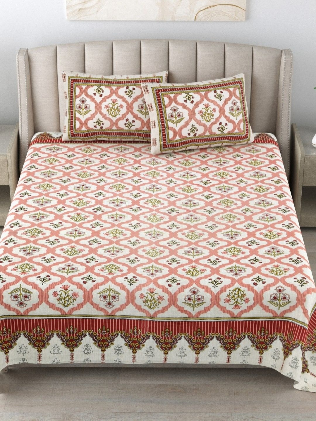 JAIPUR FABRIC White & Peach-Coloured Floral 180 TC King Bedsheet with 2 Pillow Covers
JAIPUR FABRIC White & Peach-Coloured Floral 180 TC King Bedsheet with 2 Pillow Covers