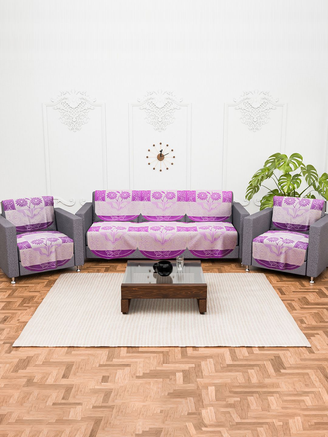 Kuber Industries Purple & Cream-Coloured 10 Pieces Self Design Cotton 5 Seater Sofa Covers
Kuber Industries Purple & Cream-Coloured 10 Pieces Self Design Cotton 5 Seater Sofa Covers