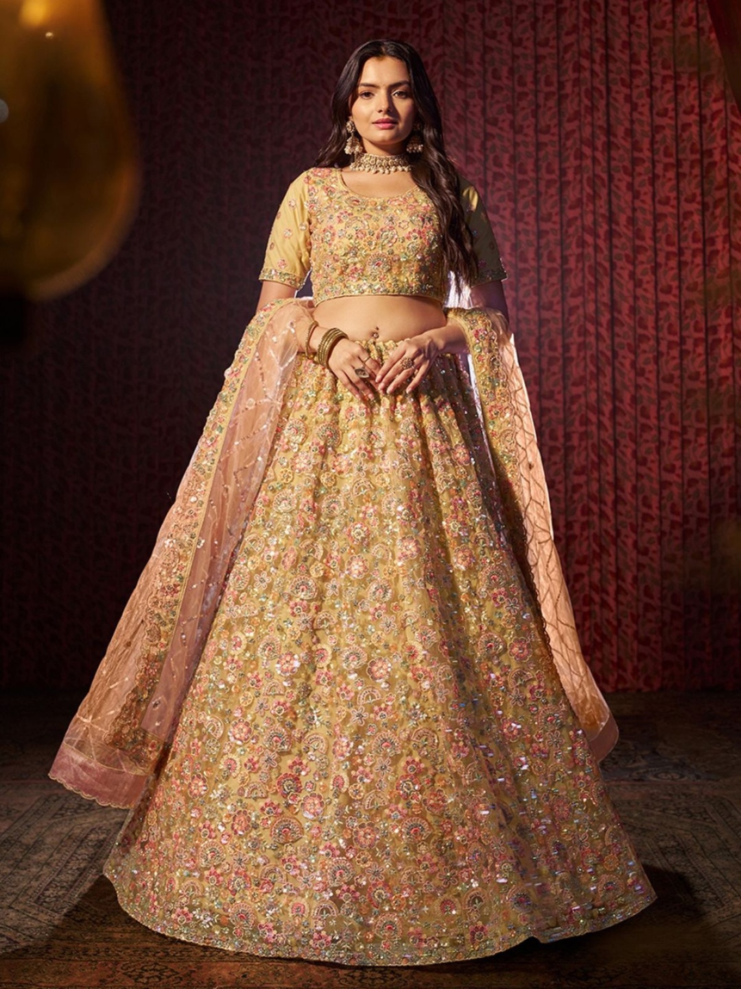 ODETTE Embroidered Beads and Stones Semi-Stitched Net Semi-Stitched Lehenga Choli, Yellow
ODETTE Embroidered Beads and Stones Semi-Stitched Net Semi-Stitched Lehenga Choli, Yellow