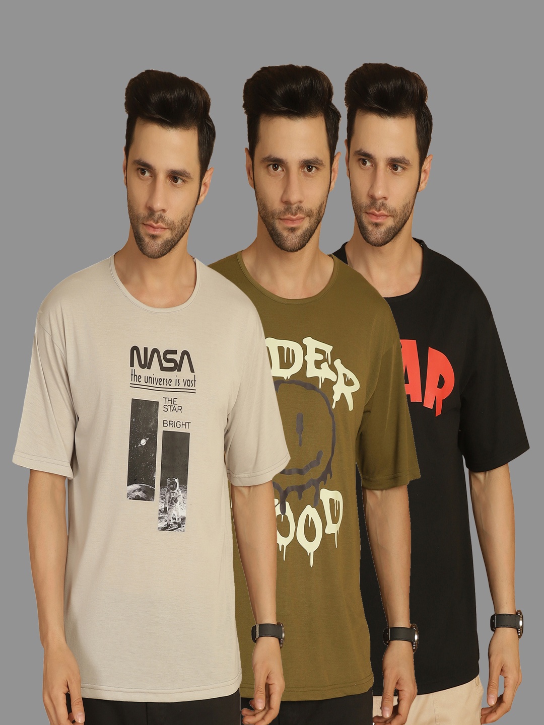 MACK JONNEY Men Pack Of 3 Typography Printed Round Neck Cotton Relaxed Fit T-shirts, Cream
MACK JONNEY Men Pack Of 3 Typography Printed Round Neck Cotton Relaxed Fit T-shirts, Cream