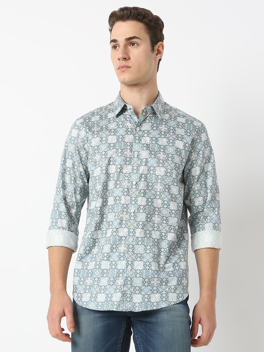 MARK & ALBERT Men India Slim Fit Spread Collar Geometric Printed Cotton Casual Shirt, Green
MARK & ALBERT Men India Slim Fit Spread Collar Geometric Printed Cotton Casual Shirt, Green
