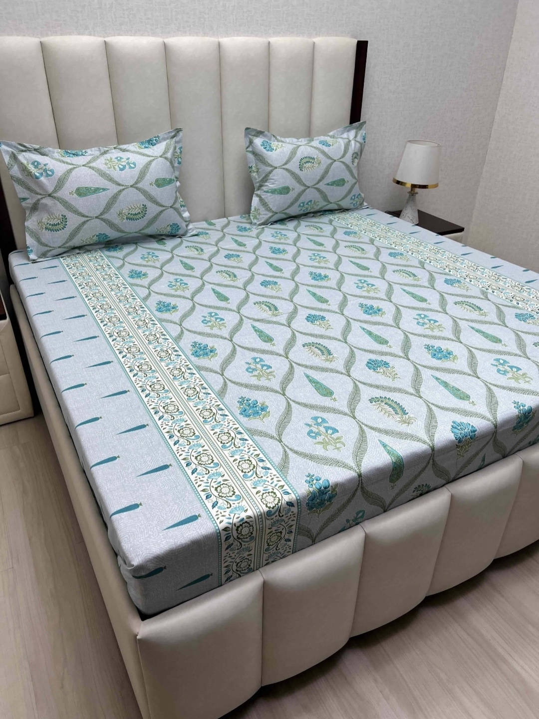 Pure Decor Royal Passion Blue Printed Pure Cotton 300TC Queen Bedsheet Sets 2.28m x 2.54m
Pure Decor Royal Passion Blue Printed Pure Cotton 300TC Queen Bedsheet Sets 2.28m x 2.54m