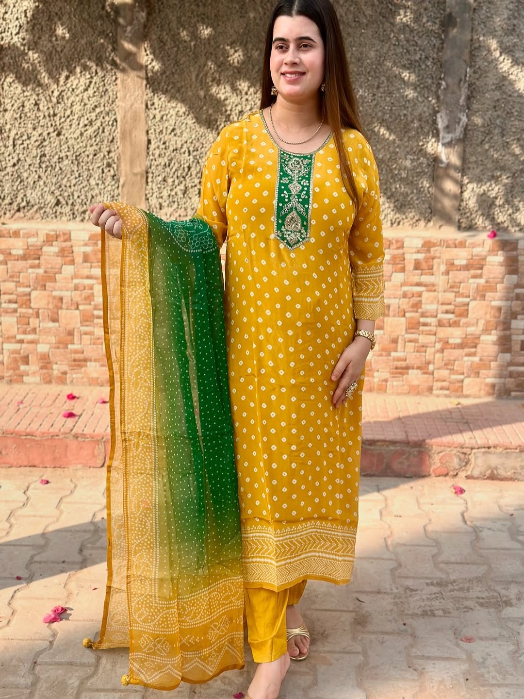 GoSriKi Bandhani Printed Straight Thread Work Kurta With Trousers And Dupatta, Yellow
GoSriKi Bandhani Printed Straight Thread Work Kurta With Trousers And Dupatta, Yellow