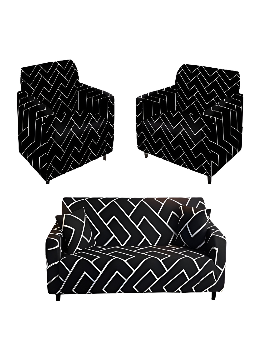 KriShyam Black & White 3 Pieces Geometric Printed 5 Seater Sofa Cover with Arms
KriShyam Black & White 3 Pieces Geometric Printed 5 Seater Sofa Cover with Arms