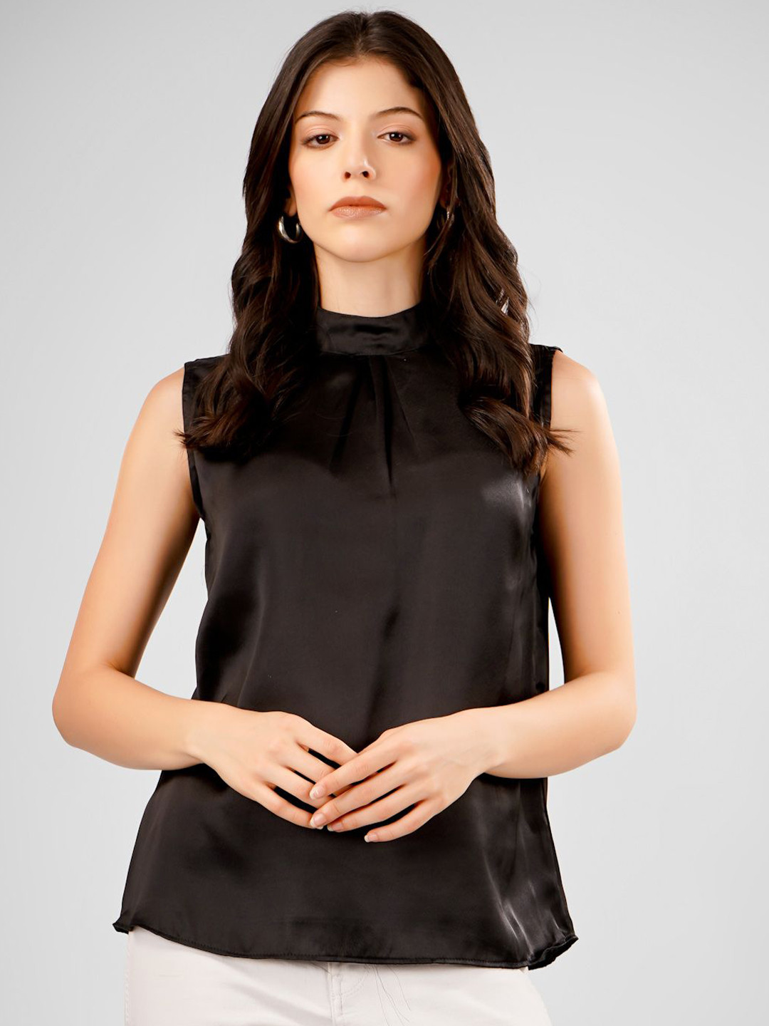 Sukshat Tie-Up Neck Satin Top, Black 
Sukshat Tie-Up Neck Satin Top, Black