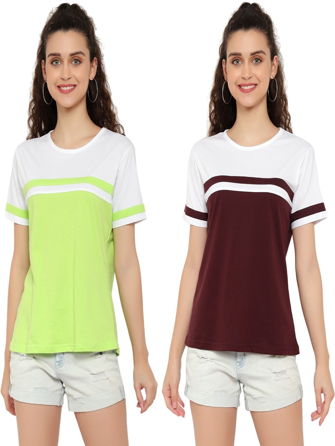 DEEPMAYRA COLLECTION Women Pack Of 2 Colourblocked Round Neck Cotton T-shirts, Maroon
DEEPMAYRA COLLECTION Women Pack Of 2 Colourblocked Round Neck Cotton T-shirts, Maroon